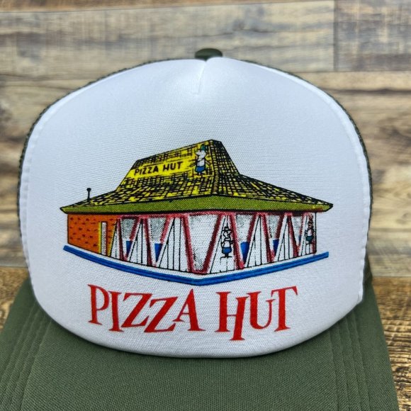 Pizza Hut Mens Trucker Hat Olive Green Snapback Vintage Logo Retro Baseball Cap - Picture 3 of 8